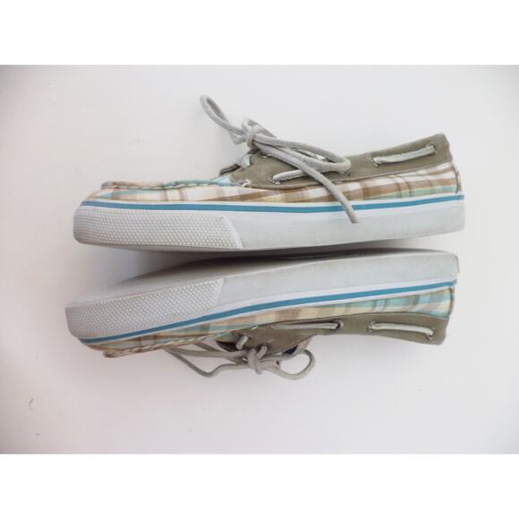 SPERRY TOP SIDER KHAKI & AQUA BROWN PLAID CANVAS BOAT SHOE WOMENS SZ 6.5M - Picture 6 of 7